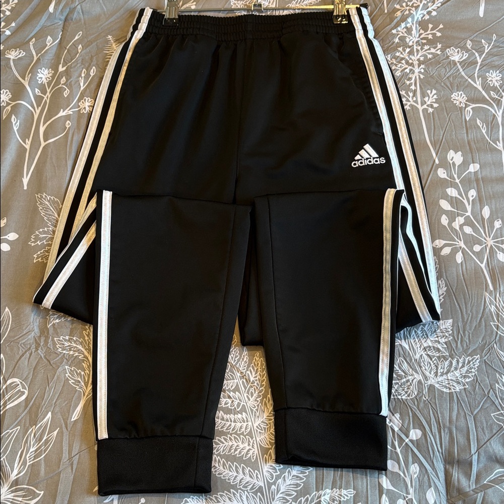 NWOT Adidas Mens Black Tricot Joggers with White 3-Stripes